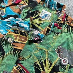 Diamond Head Sportswear Hawaiian Shirt Mens Large Black Woody Car Tropical Print